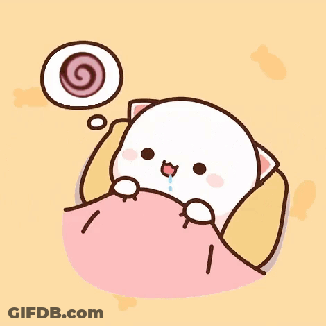 Cartoon Cat Laying In Bed With Pink Blanket And Thought Bubble GIF