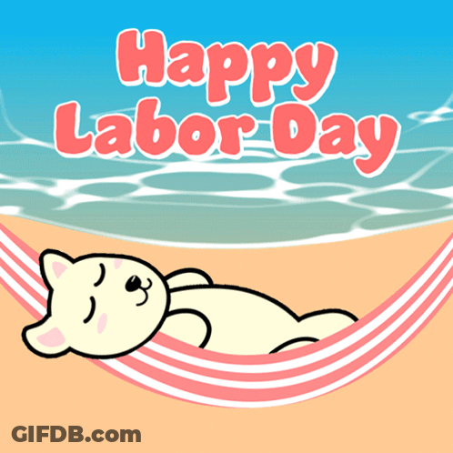 Cartoon Cat Laying In Hammock Happy Labor Day GIF