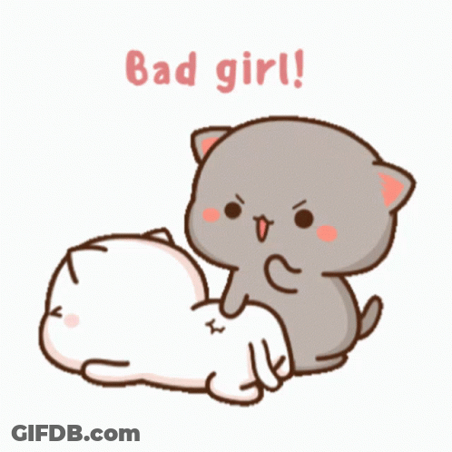 Cartoon Cat Laying On Another Cat Saying Bad Girl GIF