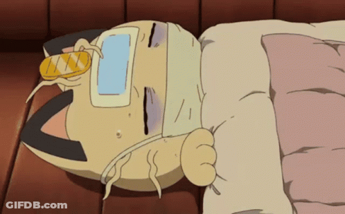 Cartoon Cat Laying On Floor With Bandage GIF