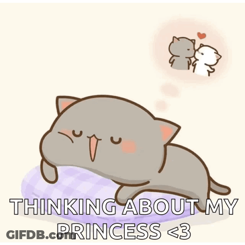 Cartoon Cat Laying On Pillow Thinking About My Princess GIF