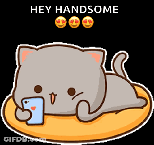 Cartoon Cat Laying On Pillow With Cell Phone In Mouth GIF