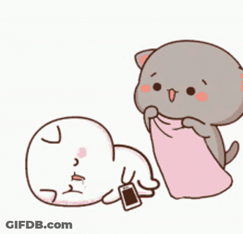 Cartoon Cat Laying On Pink Blanket Next To Circle GIF