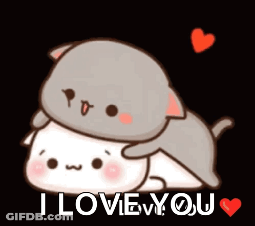 Cartoon Cat Laying On White Cat Saying I Love You GIF