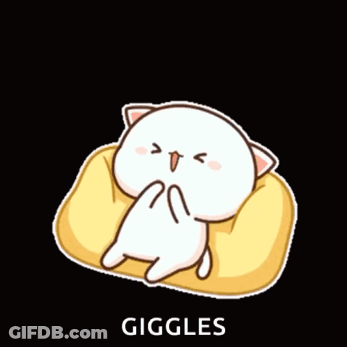 Cartoon Cat Laying On Yellow Pillow Giggles GIF