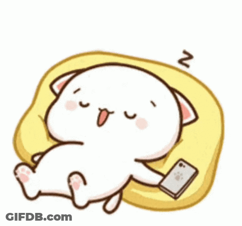 Cartoon Cat Looking At Phone On Pillow GIF