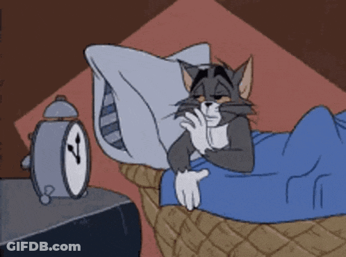 Cartoon Cat Lying In Bed With Alarm Clock GIF