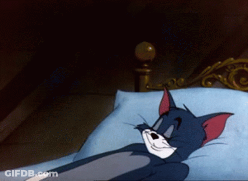 Cartoon Cat Lying In Bed With Blue Pillow GIF