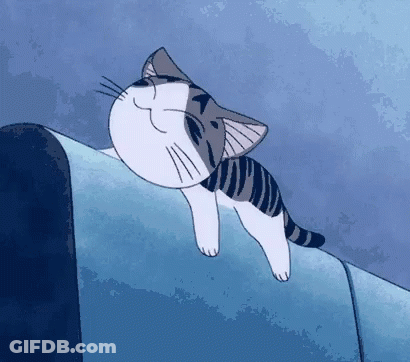 Cartoon Cat Lying On Blue Surface GIF