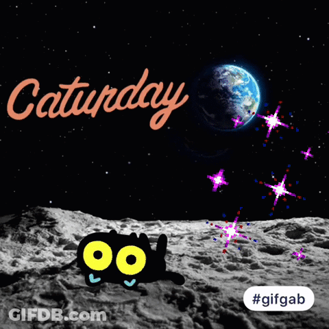 Cartoon Cat Lying On Moon Saturday GIF