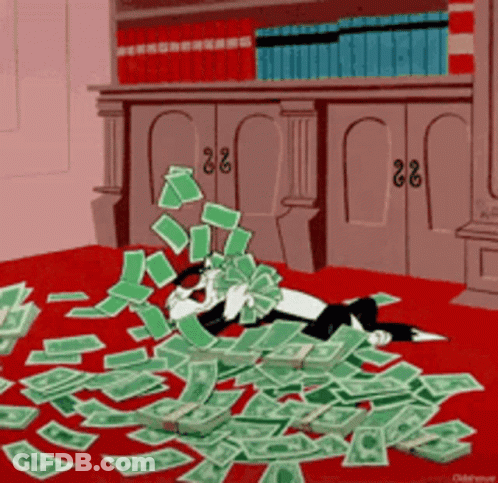 Cartoon Cat Lying On Pile Of Money GIF