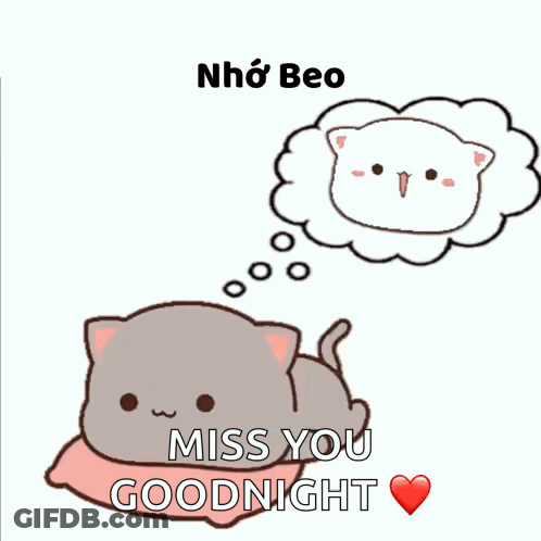 Cartoon Cat Lying On Pillow Miss You Goodnight GIF