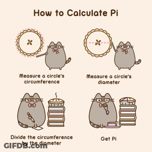 Cartoon Cat Measuring Circumference To Calculate Pi GIF
