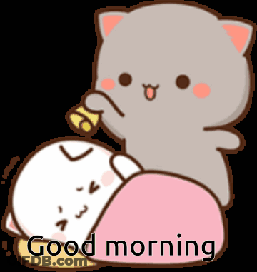 Cartoon Cat Next To Sleeping Cat Good Morning GIF
