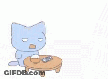 Cartoon Cat Next To Table With Bottle GIF