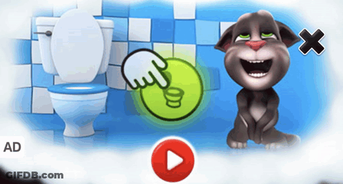 Cartoon Cat Next To Toilet With Play Button GIF