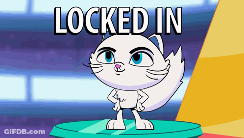 Cartoon Cat On Pedestal Saying Locked In GIF