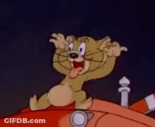 Cartoon Cat On Red Car With Mouth Open GIF