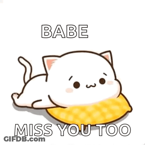 Cartoon Cat On Yellow Pillow Babe Miss You Too GIF