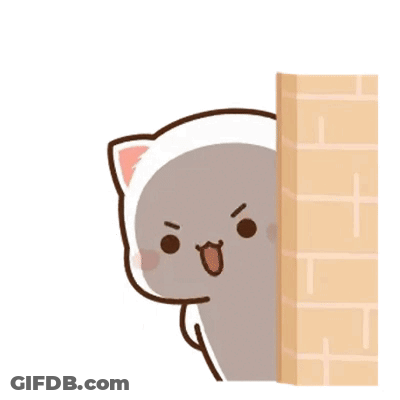 Cartoon Cat Peeking Behind Brick Wall Holding Donut GIF