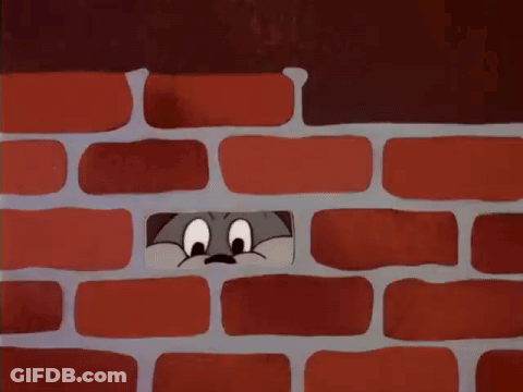 Cartoon Cat Peeking Out Of Brick Wall GIF