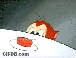Cartoon Cat Peeking Over Red Button My Last Movie GIF