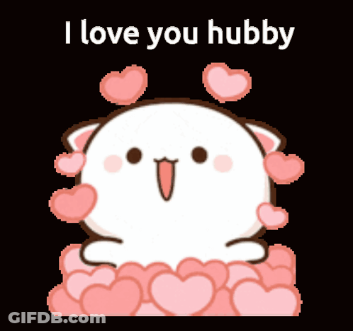 Cartoon Cat Pink Hearts I Love You Hubby GIF