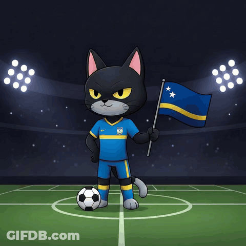 Cartoon Cat Playing Soccer With Goal GIF