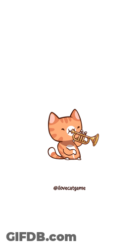 Cartoon Cat Playing Trumpet Saying Ilovecatgame GIF