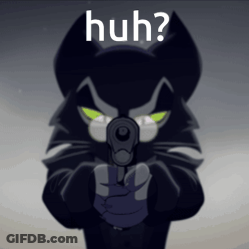 Cartoon Cat Pointing Gun Saying Huh GIF