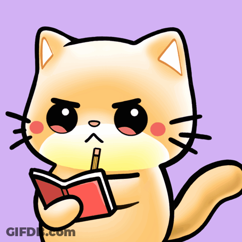 Cartoon Cat Reading Book And Holding Pencil GIF