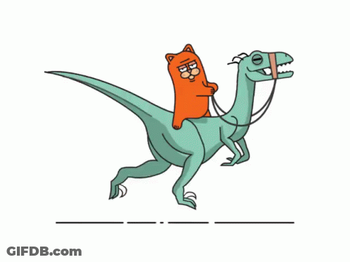 Cartoon Cat Riding Green Dinosaur GIF