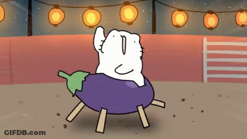 Cartoon Cat Riding Purple Eggplant GIF