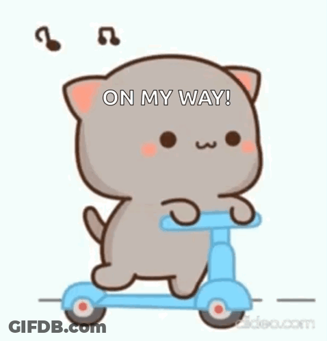 Cartoon Cat Riding Scooter Saying On My Way GIF
