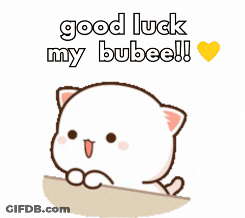 Cartoon Cat Saying Good Luck My Bubee With Heart GIF