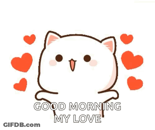 Cartoon Cat Saying Good Morning My Love With Hearts GIF