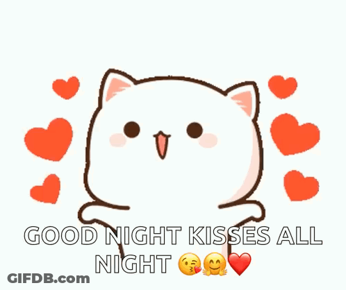 Cartoon Cat Saying Good Night Kisses All Night Hearts GIF