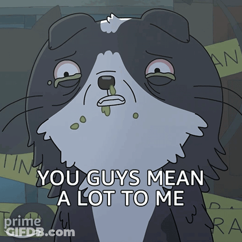 Cartoon Cat Saying You Guys Mean A Lot To Me In Front Of Prime Sign GIF