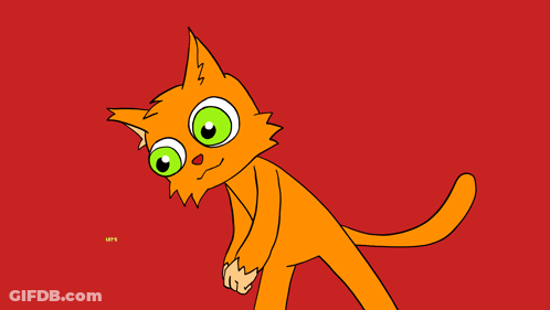 Cartoon Cat Says Let's Go In Green Letters On Red Background GIF