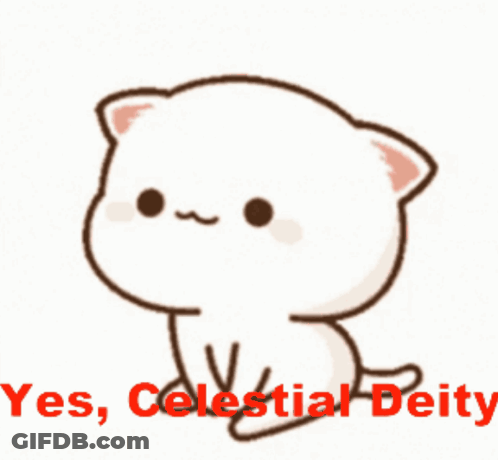 Cartoon Cat Says Yes Celestial Deity In Red Letters GIF