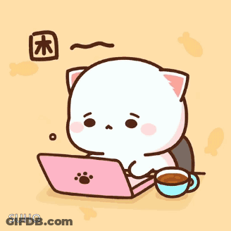 Cartoon Cat Sitting At Desk With Coffee And Laptop GIF