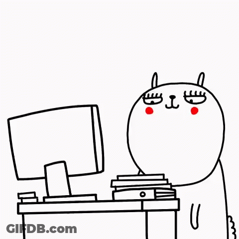 Cartoon Cat Sitting At Desk With Computer And Book GIF