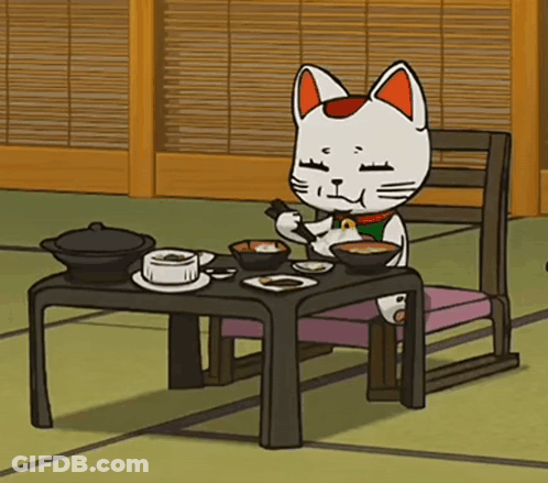 Cartoon Cat Sitting At Table Eating GIF
