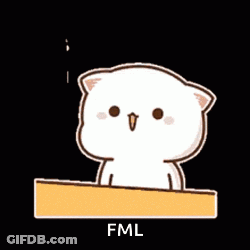 Cartoon Cat Sitting At Table Saying FML GIF