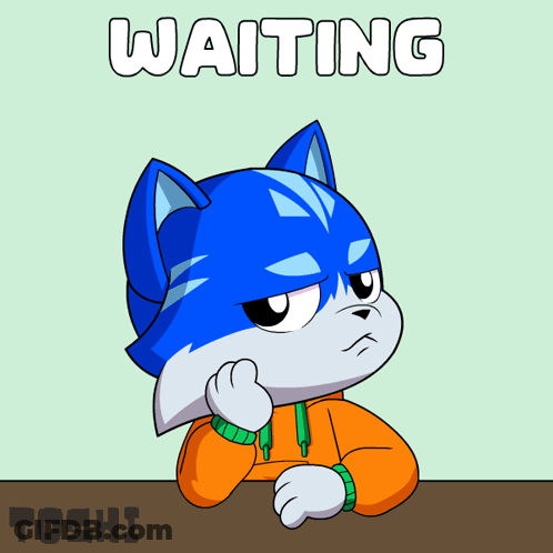 Cartoon Cat Sitting At Table Saying Waiting GIF
