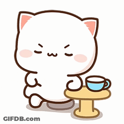 Cartoon Cat Sitting Beside Coffee Cup GIF