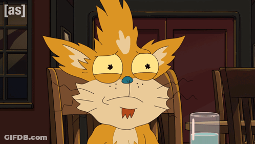 Cartoon Cat Sitting In Chair With Glass Of Water GIF