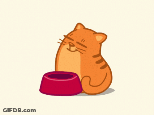 Cartoon Cat Sitting Next To Bowl With Hearts Coming Out Of Nose GIF