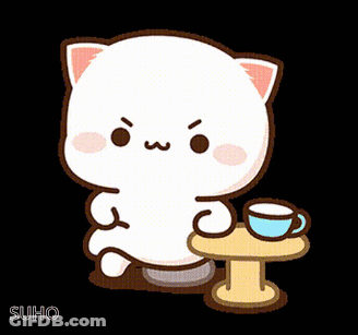 Cartoon Cat Sitting Next To Coffee Cup GIF