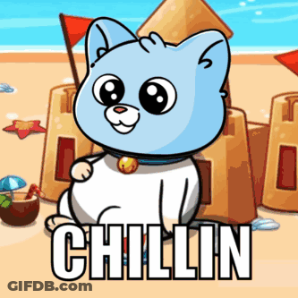 Cartoon Cat Sitting On Beach Saying Chillin GIF